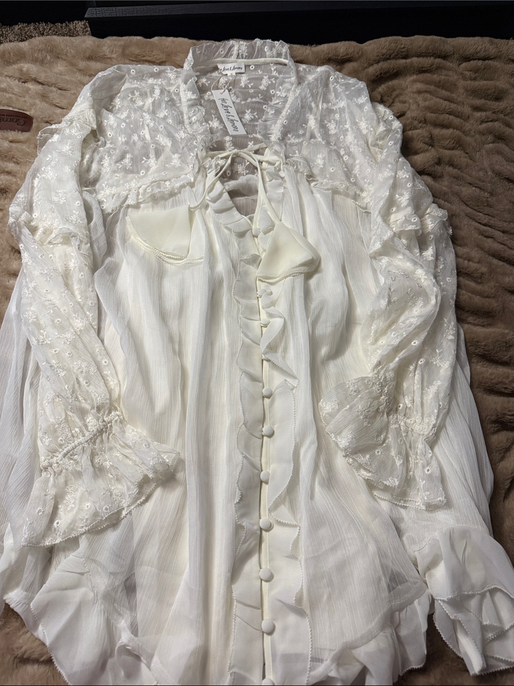 Free People Ivory Lace Ruffle Peasant Blouse and inside Dress